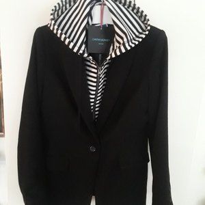 Black Blazer-hoodie combo with zip-out insert.